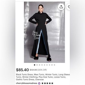 Black long split tunic, split maxi dress custom made by Cherryblossom